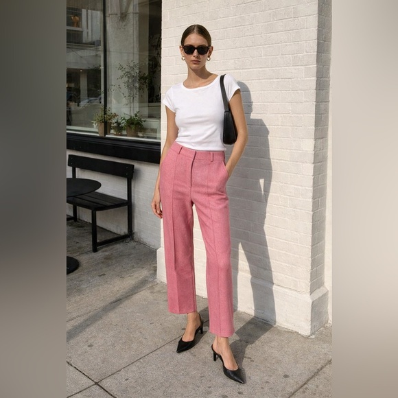 Nasty Gal Pants - Nasty Gal Pink High-Rise Straight Leg Trousers